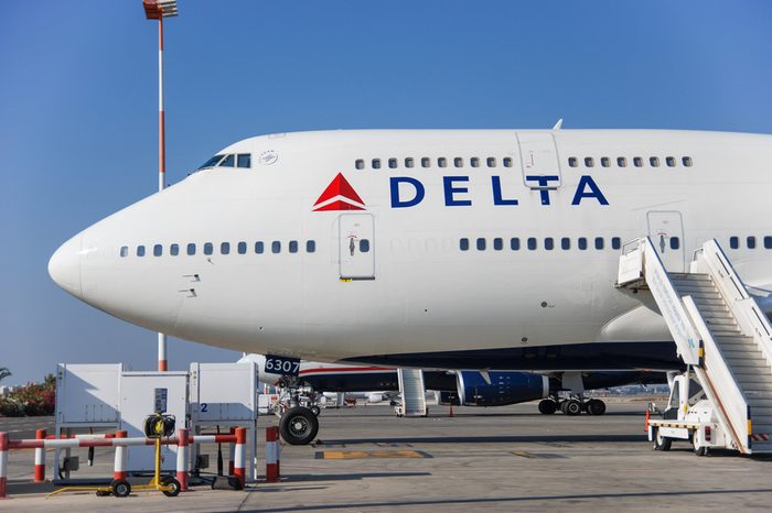 BEN-GURION AIRPORT, ISRAEL - JULY 19, 2010: Boeing 747 of Delta Airlines at Ben-Gurion Airport. Israel