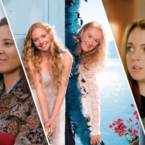Four images show different individuals in various settings: bundled in winter clothes, posed in front of a door, by water with flowers, and looking surprised.