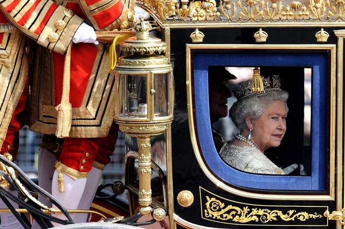 Britain's Queen Elizabeth Ii Departs Buckingham Palace with Her Husband Prince Philip on Her Way to Parliament in London Britain 25 May 2010 Prime Minister David Cameron's Coalition Government is Due to Outline what Laws It Wants to Pass in the Next Year when the Queen's Speech is Delivered to Parliament 25 May Measures Are Set to Include the Repeal of Id Cards Powers For Parents to Set Up Schools Reforms to Policing and a Referendum on the Voting System United Kingdom London