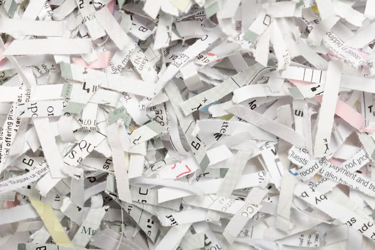 a bed of shredded paper.