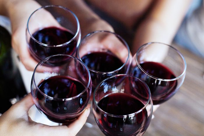 Glasses of red wine. Top view. The concept of party and celebration