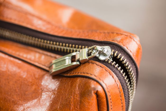 Brown leather bag with big zipper