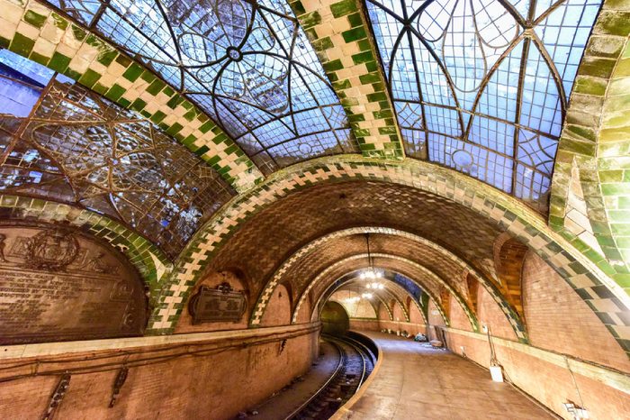 New York, USA - January 30, 2016: City Hall Subway Station in Manhattan. Landmark station built in 1904 to inaugurate the NYC Subway system.