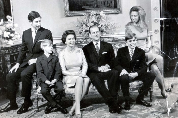 Silver Wedding Day 1972 Pickles The Dog Surveys The British Royal Family As They Pose For Pictures In The Drawing Room Of The Belgian Suite At Buckingham Palace This Morning November 20th. The Occasion Was The Royal Couple's Silver Wedding 25 Years After Their Wedding On November 20th 1947. From Left In The Picture Are: Prince Charles (prince Of Wales) The Heir To The Throne Aged 24; Prince Edward (earl Of Wessex) The Youngest Child Aged 8; The Queen Prince Philip (duke Of Edinburgh) Prince Andrew (duke Of York) Aged 12 And Princess Anne (princess Royal) 22.