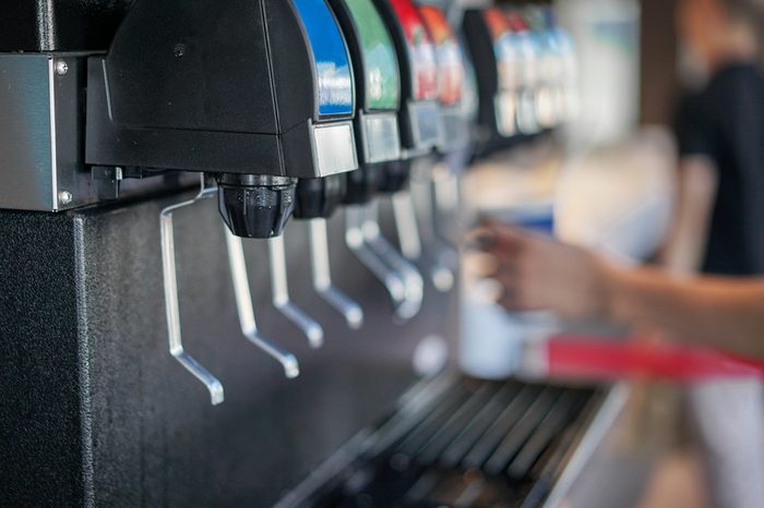 Water Soft drinks carbonated vending machine in restaurant shop soft focus