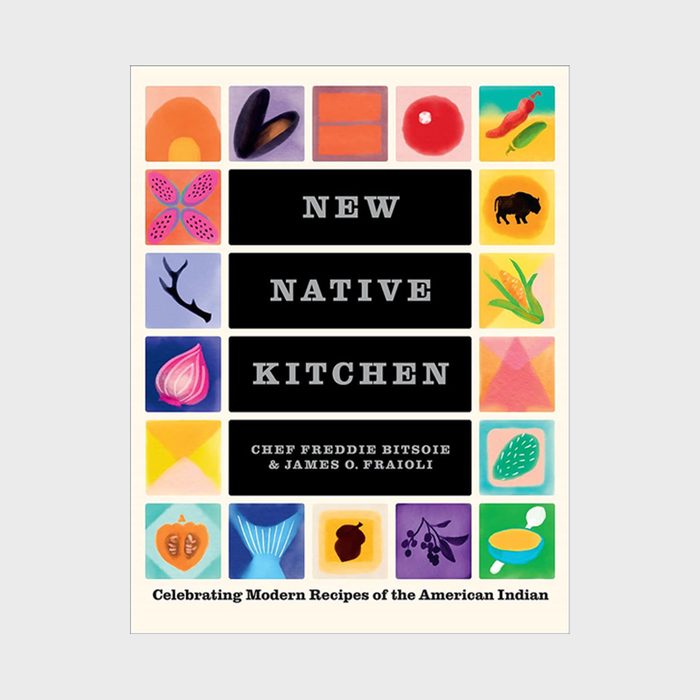 The book cover features colorful food illustrations surrounding 