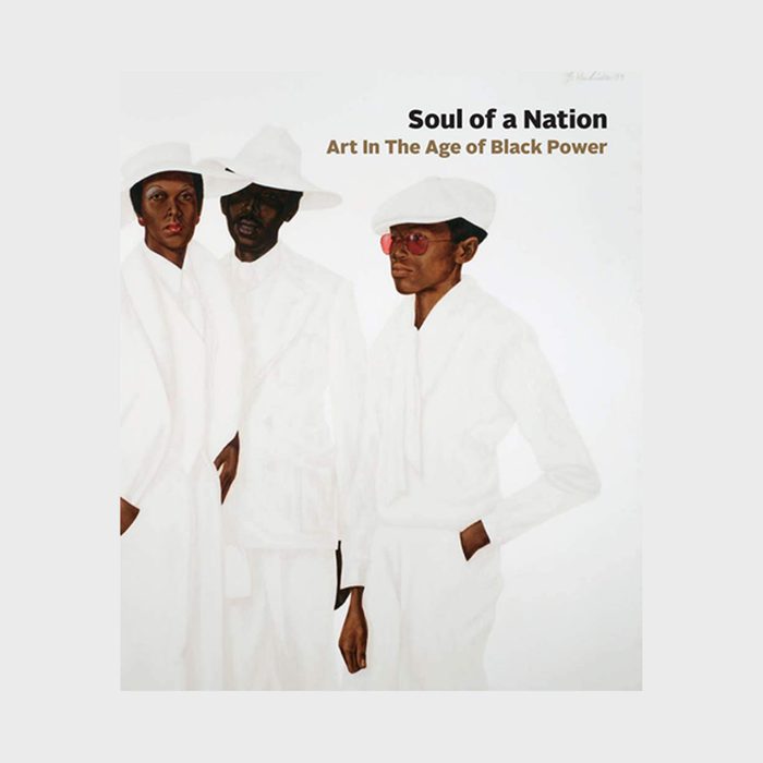 Three figures stand wearing white clothing and hats. The text reads, â€œSoul of a Nation: Art In The Age of Black Power.â€ The background is white.
