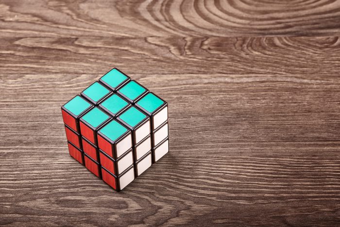 puzzle cube on a wooden table