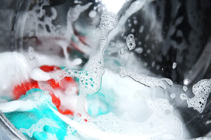 Clothes in washing machine, close up