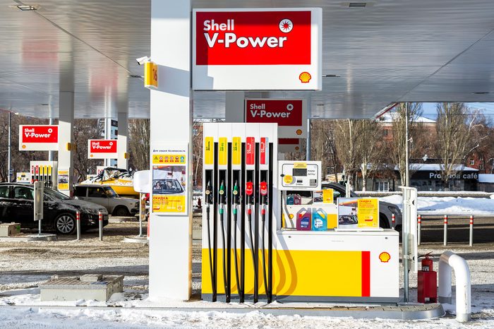 Samara, Russia - January 8, 2018: Filling the column with different fuels at the gas station Shell