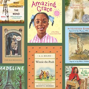 Collection of children's book covers displayed in a grid format, featuring diverse themes and illustrations from classic and modern stories.