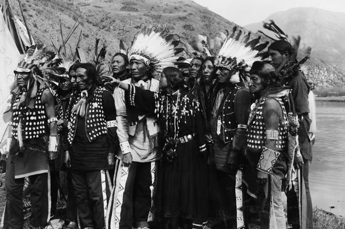 Group of Native Americans in traditional garb