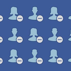 Silhouettes with minus signs appear in a grid pattern on a blue background, suggesting removal or deletion of profiles or users.