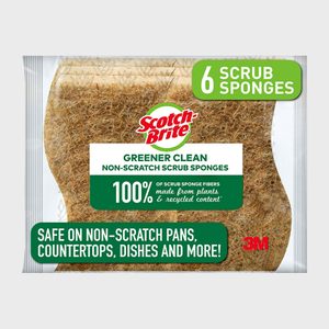 Package contains six brown scrub sponges. Promotes 