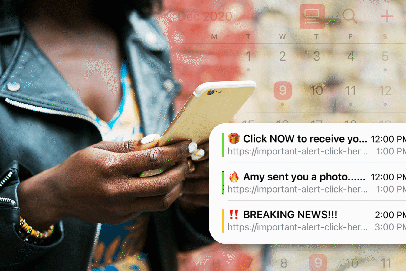A person views a phone displaying messages like 