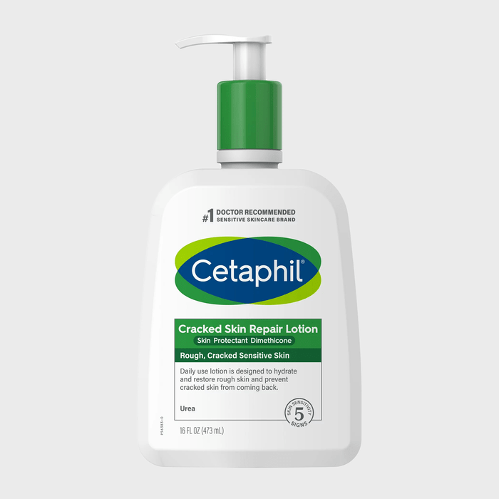 Lotion bottle with green pump, labeled 