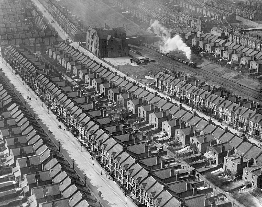 Ariel shot of identical houses in Kensal Green