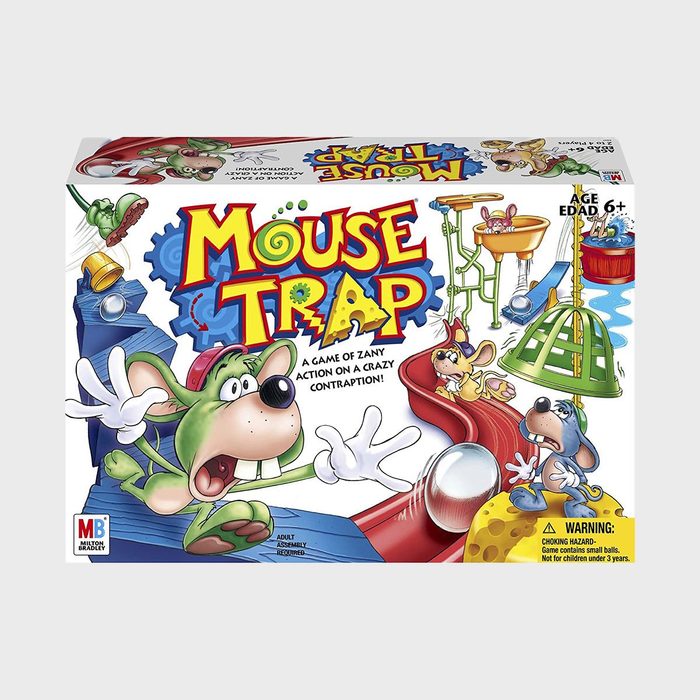 Box displays animated mice, acting surprised, amidst colorful contraptions. Text reads 