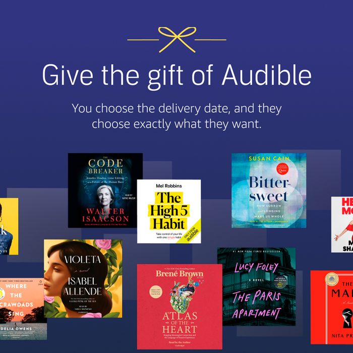 Book covers displayed; promoting Audible gift service. Text reads: 