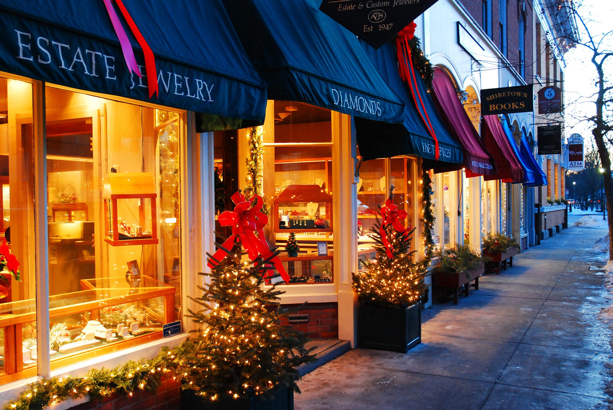 Christmas lights of an American small town