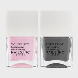Two nail polish bottles labeled 