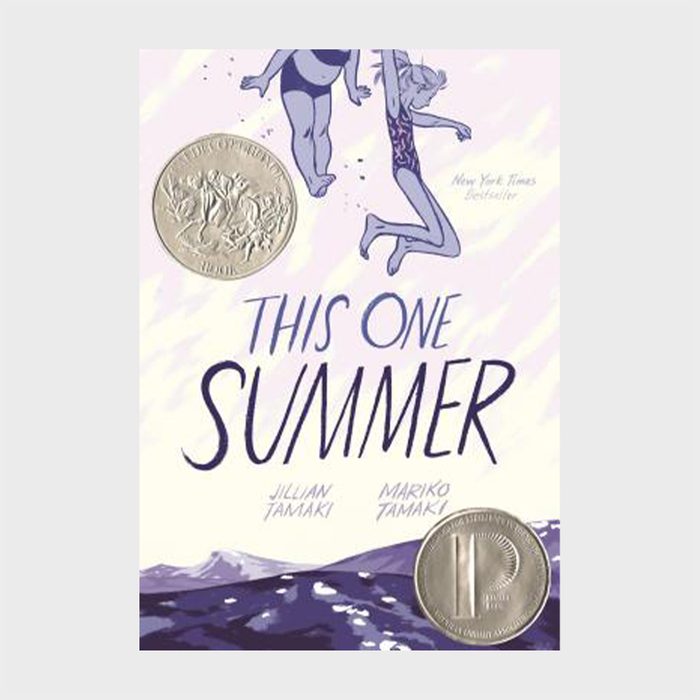 Two people jump mid-air above waves, illustrating a book cover titled 