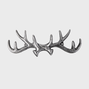 Silver antler-shaped wall hook, mounted on a plain white background.