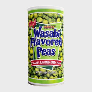 A cylindrical container displays 