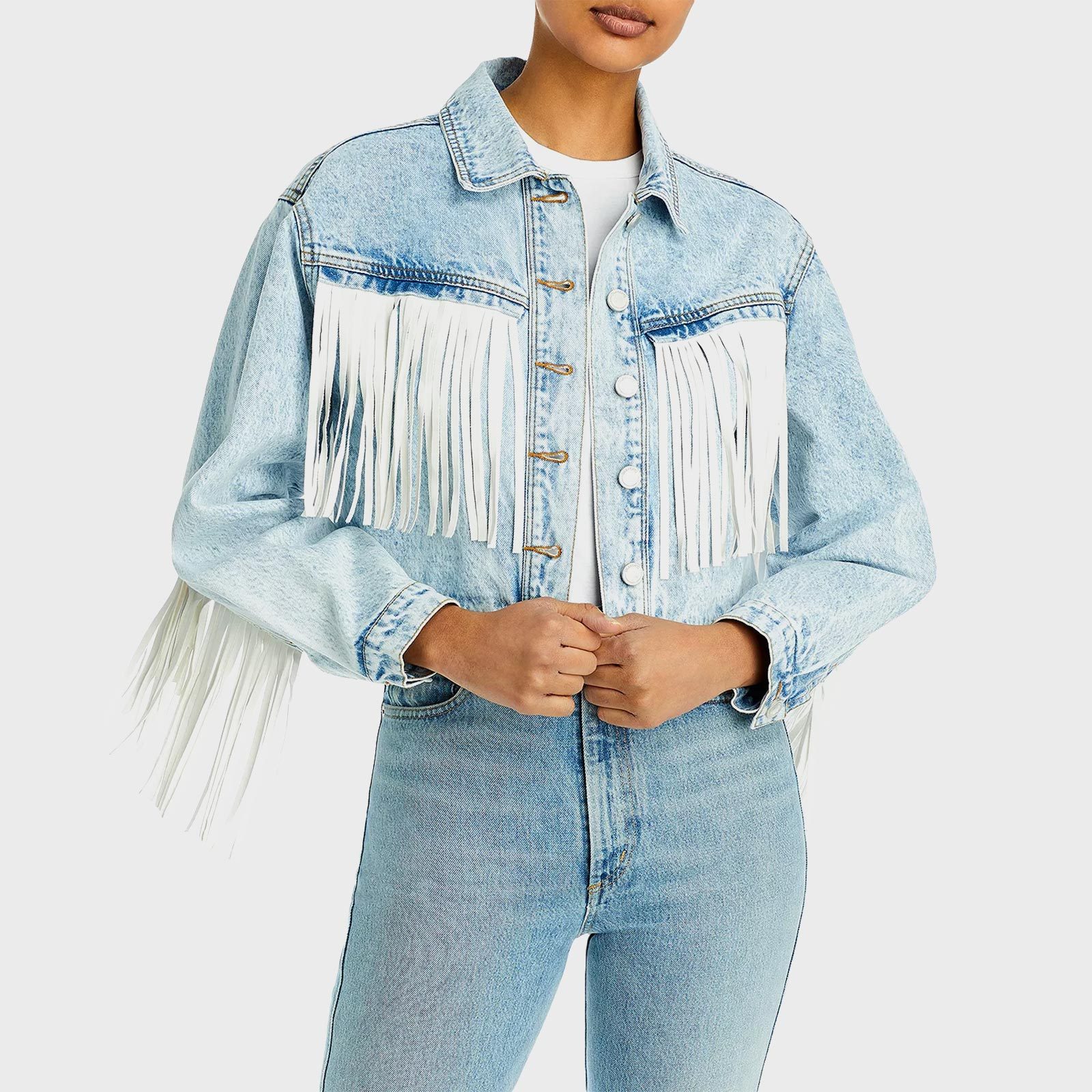 Rd Ecomm Blank Nyc Fringe Trim Denim Trucker Jacket Via Bloomingdale.com