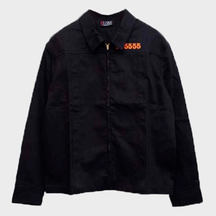 Black jacket displayed against plain background with orange numbers 