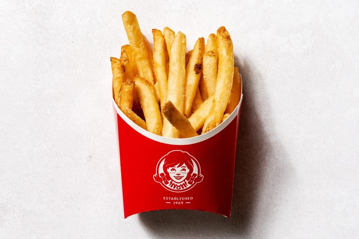 Wendys hot fries in a red container