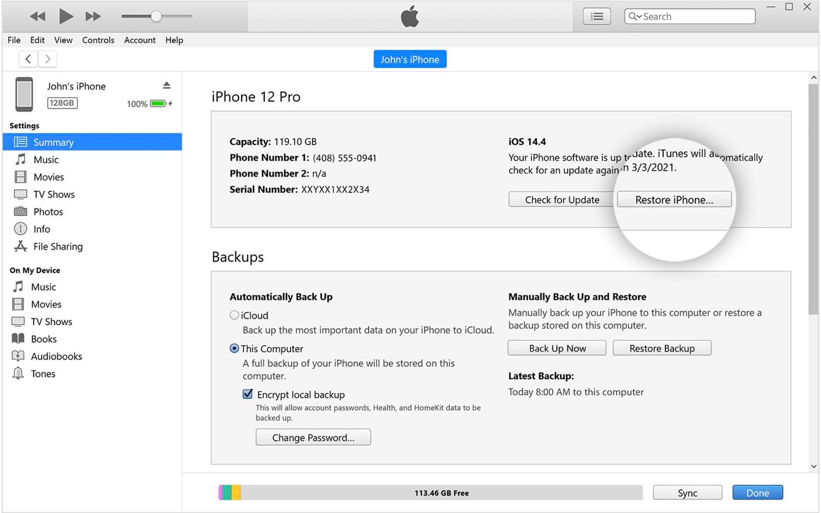 Restore iPhone using iTunes