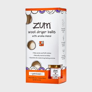 Package displays wool dryer balls with aroma, offering 