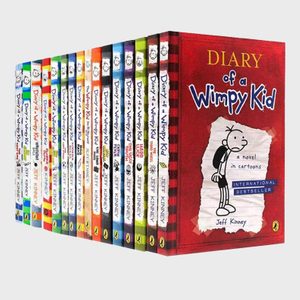 Books stand in a row; first cover is 