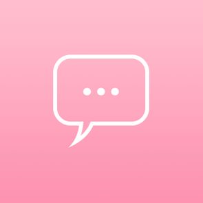 A white speech bubble with ellipsis hovers on a solid pink background.