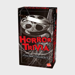 Box displays a knife on film reels, promoting a scary trivia game. Text: 