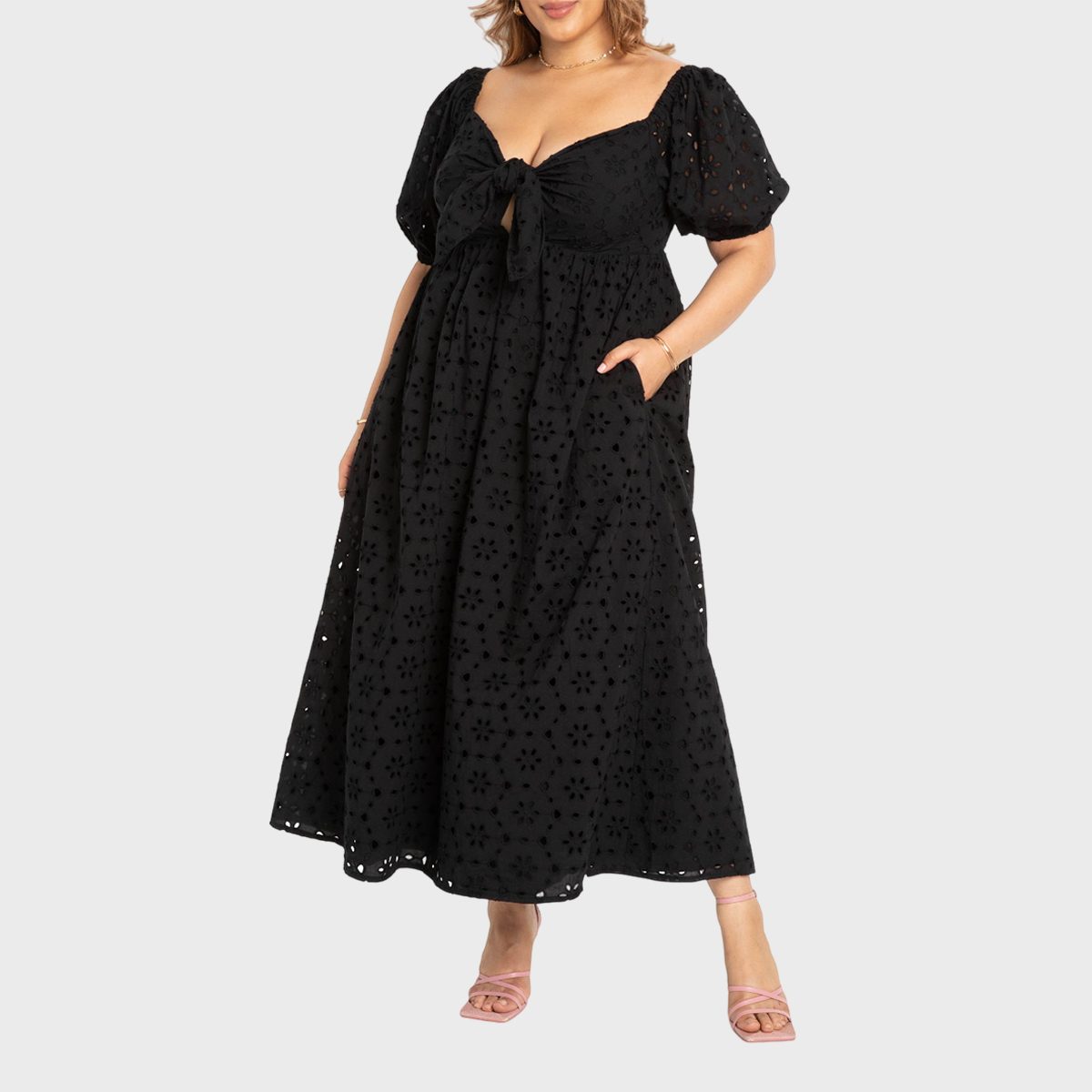  Plus Size Eyelet Cotton Maxi Dress