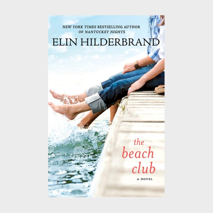 Feet splash water off pier; book cover titled 