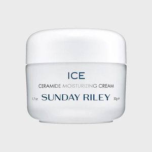 A white jar labeled 