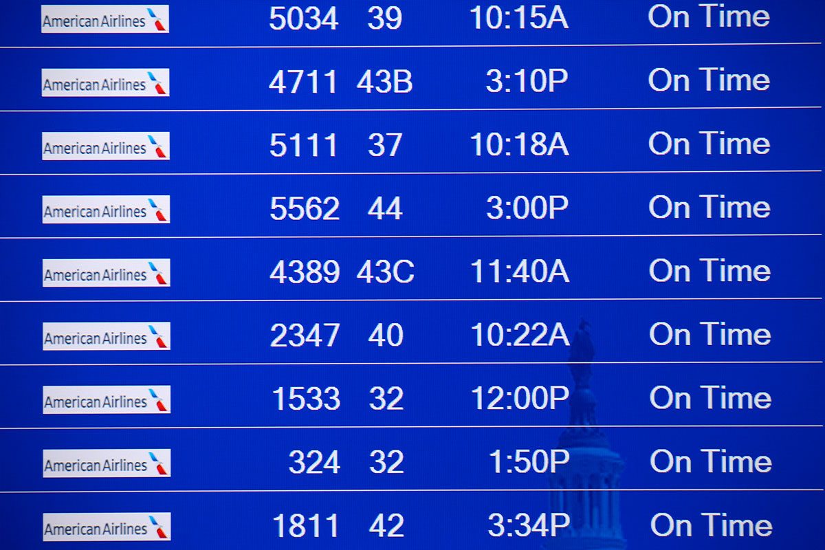Flight Departure Board at Ronald Reagan Washington National Airport