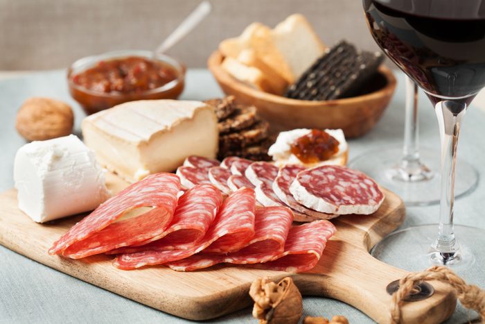 Red wine and charcuterie assortment