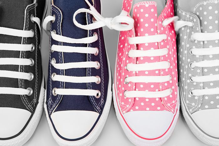 Blue and pink sneakers