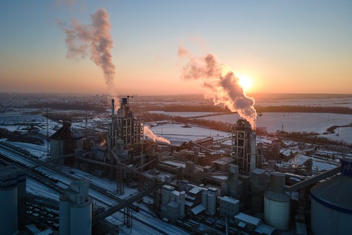 industrial production area at sunset