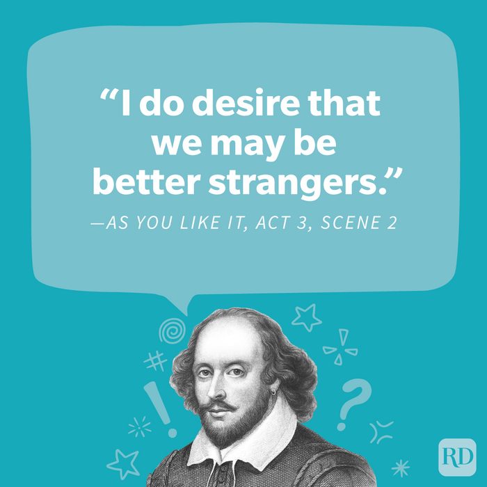 Shakespeare drawing cutout with funny insult doodles around with a callout depicting an insult quote on blue background