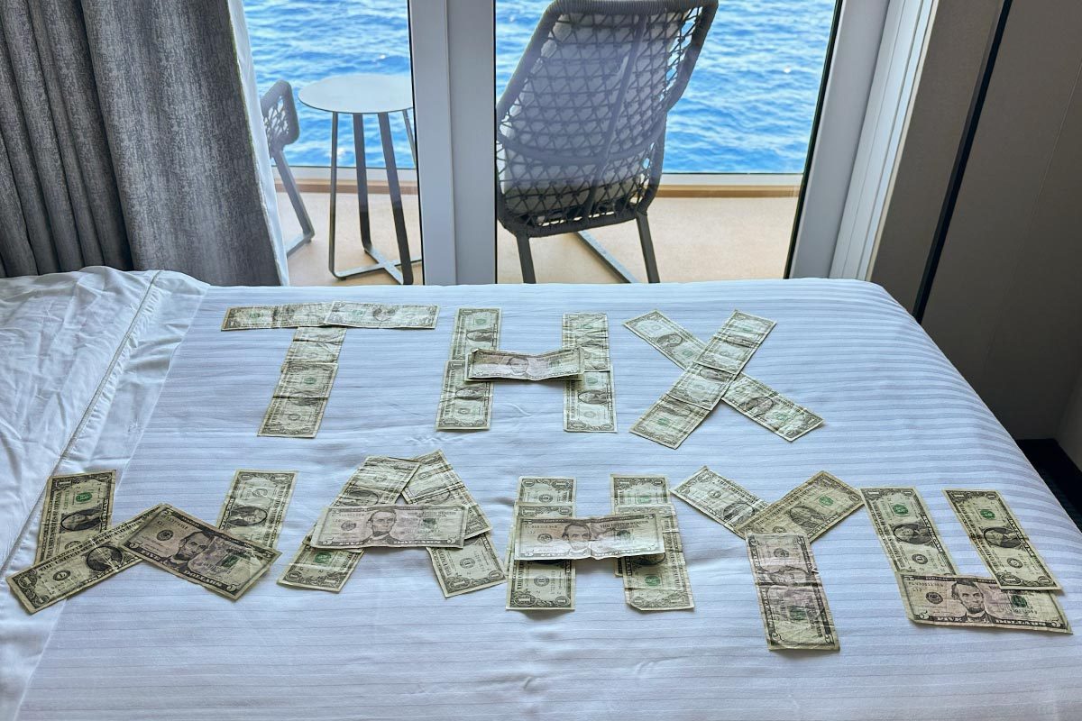 Money art in the cabin bed on cruise ship