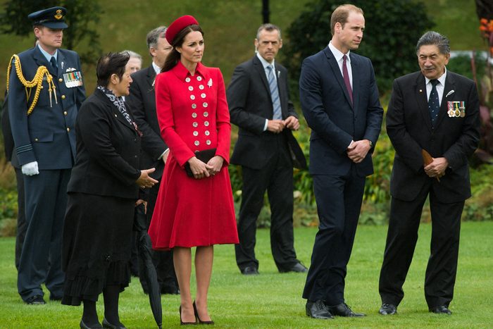 Catherine, Duchess of Cambridge and Prince William, Duke of Cambridge watch a Maori Powhiri Ceremonial Welcome at Government House on April 7, 2014 in Wellington, New Zealand